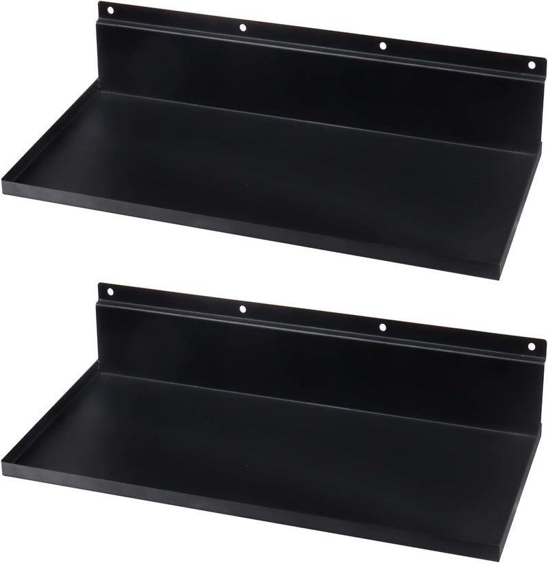 Alffun Metal Slatwall Shelves, 2 Pack 17×8 Inch Slat Wall Hanging Shelf Accessories, Heavy Duty Slatwall Shelf for Garage, Retail, Home Storage - Image 1